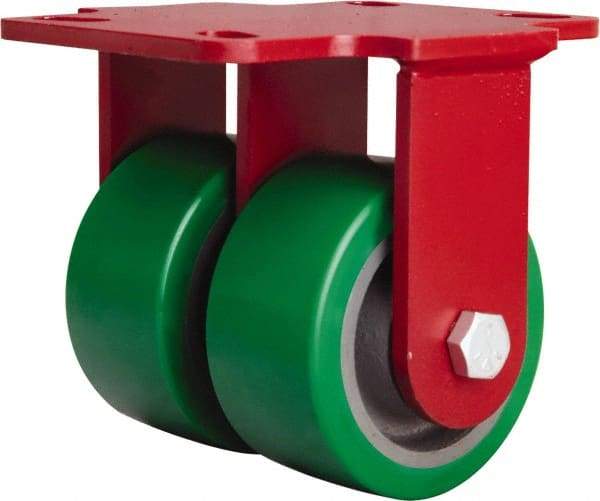 Hamilton - 4" Diam x 2" Wide x 5-5/8" OAH Top Plate Mount Rigid Caster - Polyurethane Mold onto Cast Iron Center, 1,500 Lb Capacity, Sealed Precision Ball Bearing, 4-1/2 x 6-1/2" Plate - Americas Industrial Supply