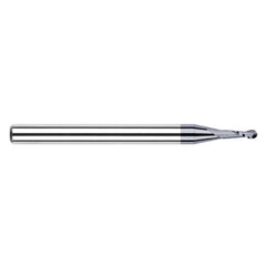 ‎0.05″ Dia. × 1/8″ Shank × 0.15″ DOC × 1-1/2″ OAL, Carbide AlTiN, Stub|Standard , 2 Flute, Ballnose End Mill
