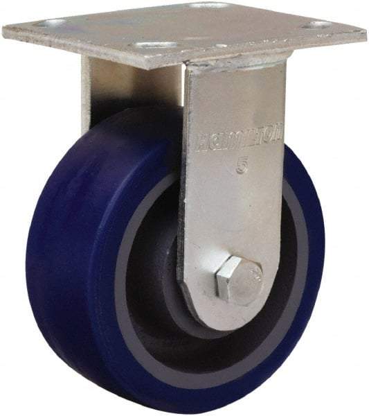 Hamilton - 5" Diam x 2" Wide x 7" OAH Top Plate Mount Rigid Caster - Polyurethane Mold onto Cast Iron Center, 840 Lb Capacity, Sealed Precision Ball Bearing, 4 x 4-1/2" Plate - Americas Industrial Supply