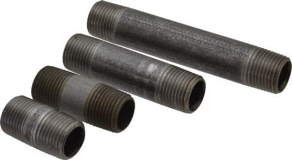 Made in USA - 100 Piece, 1/2" Pipe, Black Finished Steel Pipe Nipple Set - Schedule 40, (20) Close, (10) 1-1/2, (15) 2, (10) 2-1/2, (10) 3, (5) 3-1/2, (10) 4, (5) 4-1/2, (5) 5, (5) 5-1/2, (5) 6 - Americas Industrial Supply