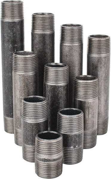 Made in USA - 100 Piece, 3/4" Pipe, Black Finished Steel Pipe Nipple Set - Schedule 40, (25) Close, (20) 2, (10) 2-1/2, (10) 3, (5) 3-1/2, (10) 4, (5) 4-1/2, (5) 5, (5) 5-1/2, (5) 6 - Americas Industrial Supply