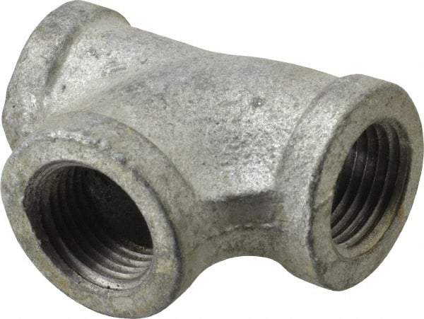 Made in USA - Class 150, 1/2 x 3/8 x 1/2" Galvanized Pipe Reducing Tee - Threaded, Malleable Iron - Americas Industrial Supply