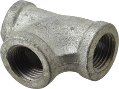 Made in USA - Class 150, 1/2 x 3/8 x 1/2" Galvanized Pipe Reducing Tee - Threaded, Malleable Iron - Americas Industrial Supply