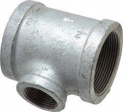 Made in USA - Class 150, 2 x 2 x 1" Galvanized Pipe Reducing Tee - Threaded, Malleable Iron - Americas Industrial Supply