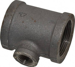 Made in USA - Size 1-1/2 x 1-1/2 x 1/2", Class 150, Malleable Iron Black Pipe Reducing Tee - 300 psi, Threaded End Connection - Americas Industrial Supply