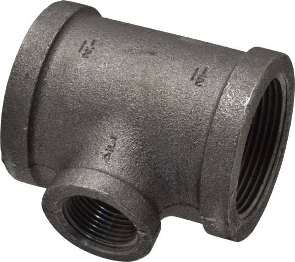 Made in USA - Size 1-1/2 x 1-1/2 x 3/4", Class 150, Malleable Iron Black Pipe Reducing Tee - 300 psi, Threaded End Connection - Americas Industrial Supply