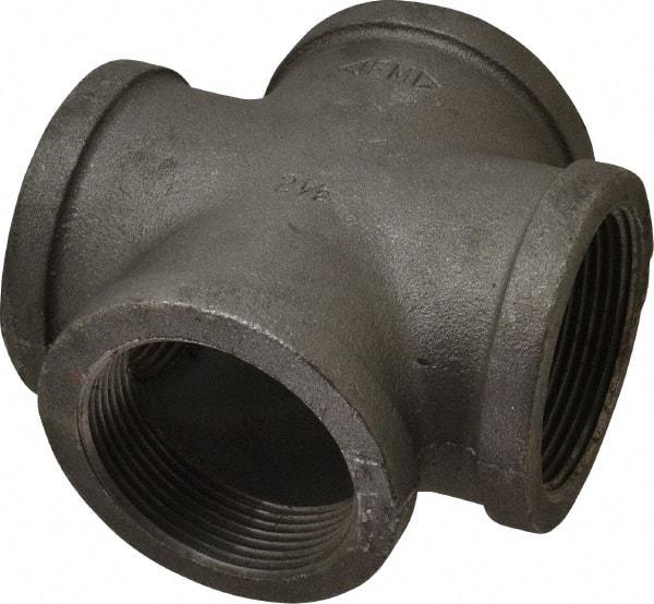 Made in USA - Size 2-1/2", Class 150, Malleable Iron Black Pipe Cross - 300 psi, Threaded End Connection - Americas Industrial Supply