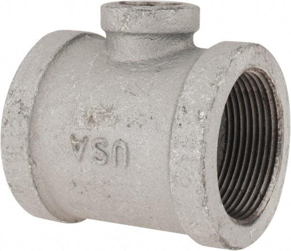 Made in USA - Class 150, 1-1/2 x 1-1/2 x 1/2" Galvanized Pipe Reducing Tee - Threaded, Malleable Iron - Americas Industrial Supply