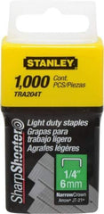 Stanley - 7/16" Wide Galvanized Steel Light Duty Staples - 1/4" Leg Length - Americas Industrial Supply