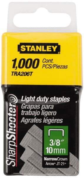 Stanley - 7/16" Wide Galvanized Steel Light Duty Staples - 3/8" Leg Length - Americas Industrial Supply