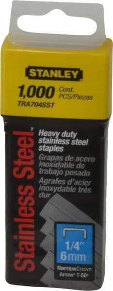 Stanley - 27/64" Wide Stainless Steel Narrow Crown Staples - 1/4" Leg Length - Americas Industrial Supply