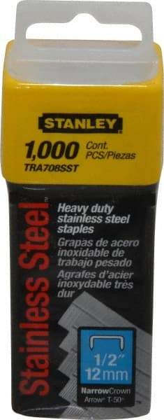 Stanley - 27/64" Wide Stainless Steel Narrow Crown Staples - 1/2" Leg Length - Americas Industrial Supply