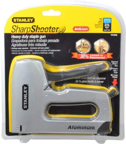 Stanley - Manual Staple Gun - 1/4, 5/16, 3/8, 1/2, 9/16" Staples, Yellow & Black, Aluminum - Americas Industrial Supply