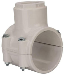 Value Collection - 3 x 1-1/4" PVC Plastic Pipe Clamp On Saddle with EPDM O-Ring - Schedule 40, Pipe O.D. x Soc End Connections - Americas Industrial Supply