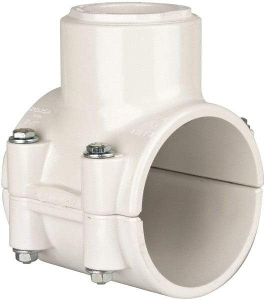 Value Collection - 3 x 1-1/2" PVC Plastic Pipe Clamp On Saddle with EPDM O-Ring - Schedule 40, Pipe O.D. x Soc End Connections - Americas Industrial Supply