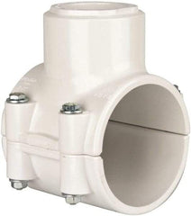 Value Collection - 3 x 1-1/2" PVC Plastic Pipe Clamp On Saddle with EPDM O-Ring - Schedule 40, Pipe O.D. x Soc End Connections - Americas Industrial Supply
