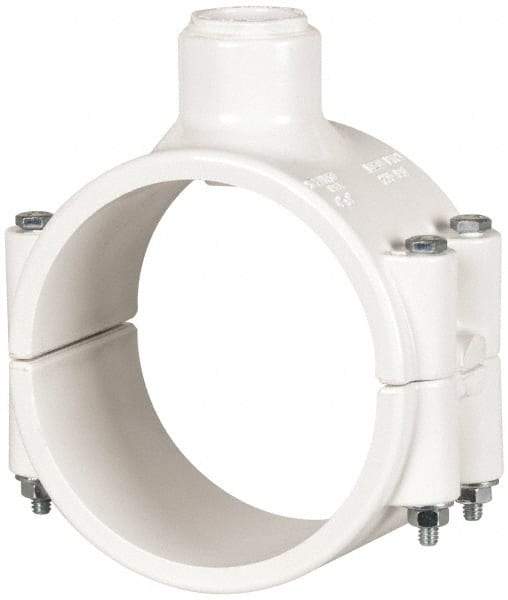 Value Collection - 4 x 3/4" PVC Plastic Pipe Clamp On Saddle with EPDM O-Ring - Schedule 40, Pipe O.D. x Soc End Connections - Americas Industrial Supply