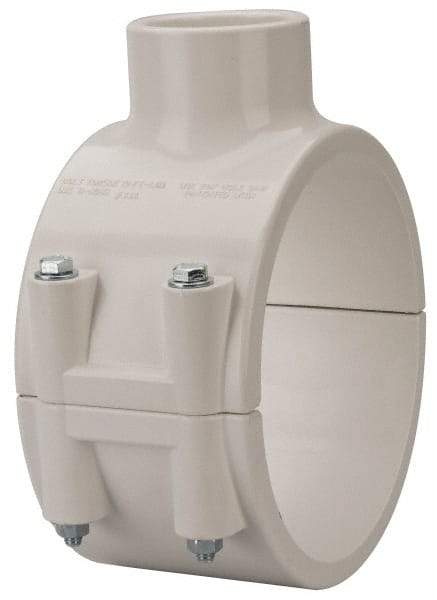 Value Collection - 6 x 2" PVC Plastic Pipe Clamp On Saddle with EPDM O-Ring - Schedule 40, Pipe O.D. x Soc End Connections - Americas Industrial Supply