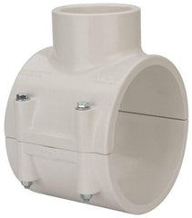 Value Collection - 6 x 3" PVC Plastic Pipe Clamp On Saddle with EPDM O-Ring - Schedule 40, Pipe O.D. x Soc End Connections - Americas Industrial Supply