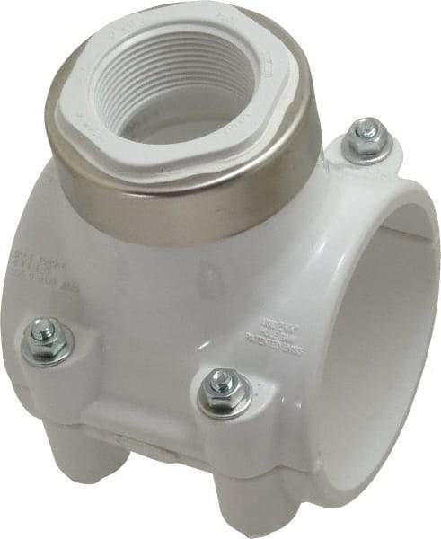 Value Collection - 3 x 1-1/2" PVC Plastic Pipe Clamp On Saddle with EPDM O-Ring - Schedule 40, Pipe O.D. x SR Fipt End Connections - Americas Industrial Supply