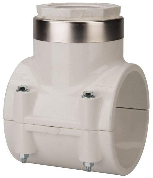 Value Collection - 4 x 2-1/2" PVC Plastic Pipe Clamp On Saddle with EPDM O-Ring - Schedule 40, Pipe O.D. x SR Fipt End Connections - Americas Industrial Supply