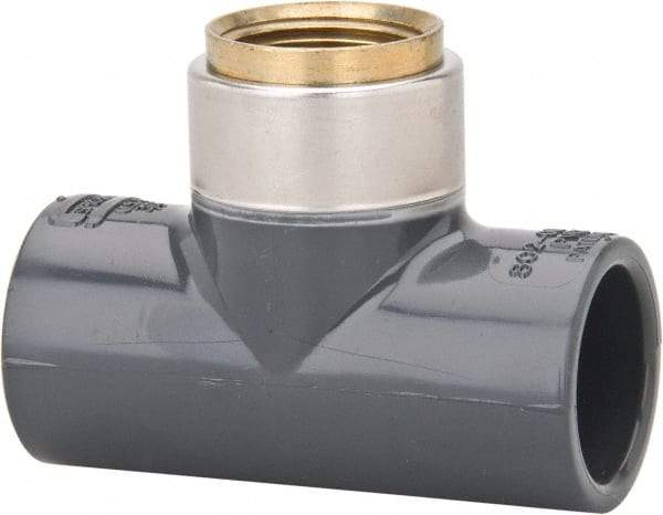 Value Collection - 3/4" PVC Plastic Pipe Tee - Schedule 80, PVC Slip x Brass Fipt End Connections - Americas Industrial Supply