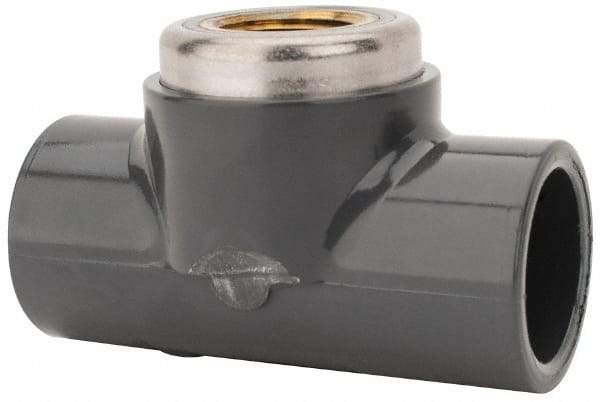 Value Collection - 3/4 x 3/4 x 1/2" PVC Plastic Pipe Tee - Schedule 80, PVC Slip x Brass Fipt End Connections - Americas Industrial Supply