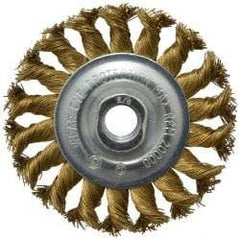 Value Collection - 4" OD, 5/8-11 Arbor Hole, Knotted Brass Wheel Brush - 1/2" Face Width, 7/8" Trim Length, 0.02" Filament Diam, 20,000 RPM - Americas Industrial Supply