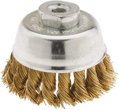 Value Collection - 2-3/4" Diam, 3/8-24 Threaded Arbor, Brass Fill Cup Brush - 0.02 Wire Diam, 3/4" Trim Length, 12,500 Max RPM - Americas Industrial Supply