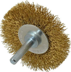 Value Collection - 2-1/2" OD, 1/4" Shank Diam, Crimped Brass Wheel Brush - 3/8" Face Width, 1/2" Trim Length, 0.012" Filament Diam, 20,000 RPM - Americas Industrial Supply