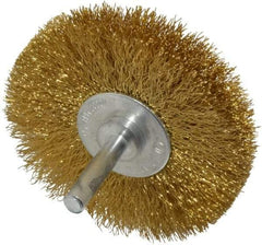 Value Collection - 3" OD, 1/4" Shank Diam, Crimped Brass Wheel Brush - 3/8" Face Width, 7/8" Trim Length, 0.008" Filament Diam, 20,000 RPM - Americas Industrial Supply