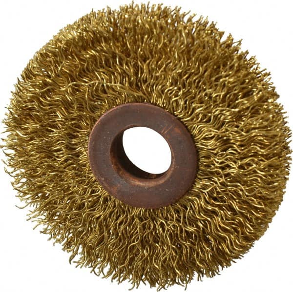 Value Collection - 2-1/2" OD, 1/2" Arbor Hole, Crimped Brass Wheel Brush - 3/8" Face Width, 3/4" Trim Length, 0.014" Filament Diam, 15,000 RPM - Americas Industrial Supply