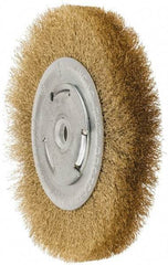 Value Collection - 6" OD, 5/8" Arbor Hole, Crimped Brass Wheel Brush - 1" Face Width, 1-1/8" Trim Length, 0.008" Filament Diam, 6,000 RPM - Americas Industrial Supply