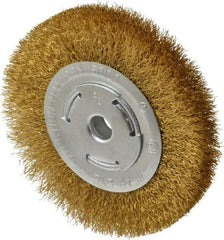 Value Collection - 6" OD, 5/8" Arbor Hole, Crimped Brass Wheel Brush - 1" Face Width, 1-1/8" Trim Length, 0.012" Filament Diam, 6,000 RPM - Americas Industrial Supply