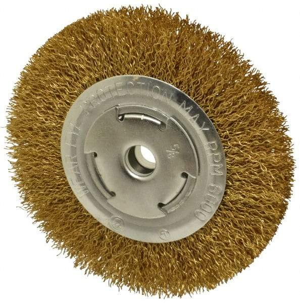 Value Collection - 6" OD, 5/8" Arbor Hole, Crimped Brass Wheel Brush - 1" Face Width, 1-1/8" Trim Length, 0.02" Filament Diam, 6,000 RPM - Americas Industrial Supply