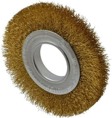 Value Collection - 6" OD, 2" Arbor Hole, Crimped Brass Wheel Brush - 7/8" Face Width, 1-1/8" Trim Length, 0.014" Filament Diam, 6,000 RPM - Americas Industrial Supply