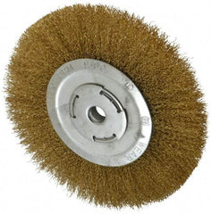 Value Collection - 8" OD, 5/8" Arbor Hole, Crimped Brass Wheel Brush - 1" Face Width, 1-3/4" Trim Length, 0.014" Filament Diam, 4,500 RPM - Americas Industrial Supply