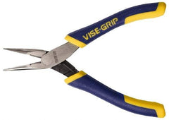 Irwin - 5-1/4" OAL, 15/16" Jaw Length x 1/4" Jaw Width, Long Nose Side Cutting Pliers - Serrated Jaw, Standard Head, ProTouch Handles, with Spring - Americas Industrial Supply