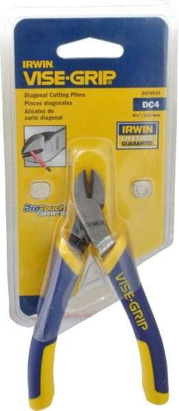 Irwin - 4-1/2" OAL, Diagonal Cutter - 1/2" Jaw Length x 7/64" Jaw Width, Oval Head, ProTouch Handle - Americas Industrial Supply