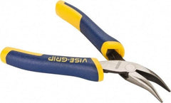 Irwin - 5" OAL, 1-1/8" Jaw Length x 1/4" Jaw Width, Long Nose Side Cutting Bent Nose Pliers - Serrated Jaw, Standard Head, ProTouch Handles, with Spring - Americas Industrial Supply