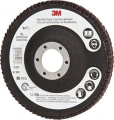 3M - 60 Grit, 4-1/2" Disc Diam, 7/8" Center Hole, Type 27 Ceramic Flap Disc - 13,300 Max RPM, Cloth Backing, Arbor Attaching System, Coated - Americas Industrial Supply