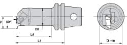 Kennametal - Insert Style NG 2L, 60mm Head Length, Right Hand Cut, Internal Modular Threading Cutting Unit Head - System Size KM32, 11mm Center to Cutting Edge, Series Top Notch - Americas Industrial Supply