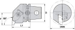 Kennametal - Insert Style NG 5R, 60mm Head Length, Left Hand Cut, Internal Modular Threading Cutting Unit Head - System Size KM63, 43mm Center to Cutting Edge, Series Top Notch - Americas Industrial Supply