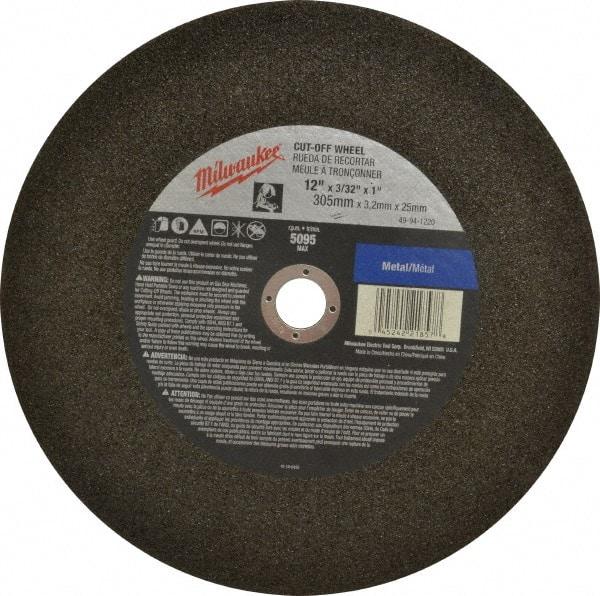 Milwaukee Tool - 12" 36 Grit Aluminum Oxide Cutoff Wheel - 3/32" Thick, 1" Arbor, 5,095 Max RPM, Use with Angle Grinders - Americas Industrial Supply