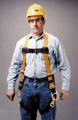 Miller - 400 Lb Capacity, Size Universal, Full Body Construction Safety Harness - Polyester, Side D-Ring, Mating Leg Strap, Mating Chest Strap, Yellow/Black - Americas Industrial Supply