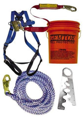Gemtor - Universal Size, 300 Lb. Capacity, Polyester Roofer Fall Protection Kit - Back D Ring, 3 Ft. Lanyard Long, Single Use Anchor, Blue, Black and Yellow - Americas Industrial Supply