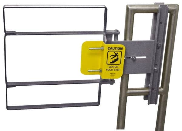 FabEnCo - Galvanized Carbon Steel Self Closing Rail Safety Gate - Fits 37 to 39-1/2" Clear Opening, 39-1/2" Wide x 22" Door Height, 48 Lb, Gray, Silver - Americas Industrial Supply