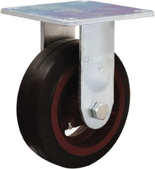 Hamilton - 6" Diam x 2" Wide x 7-1/2" OAH Top Plate Mount Rigid Caster - Rubber Mold on Cast Iron, 410 Lb Capacity, Straight Roller Bearing, 5 x 5-1/2" Plate - Americas Industrial Supply