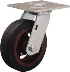 Hamilton - 6" Diam x 2" Wide x 7-1/2" OAH Top Plate Mount Swivel Caster - Rubber Mold on Cast Iron, 410 Lb Capacity, Straight Roller Bearing, 5 x 5-1/2" Plate - Americas Industrial Supply