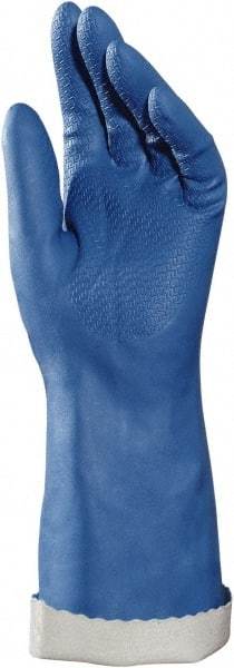 MAPA Professional - Size L (9), 14" Long, 30 mil Thick, Supported, Neoprene Chemical Resistant Gloves - Textured Finish, Cotton Lined, Gauntlet Cuff, Blue, FDA Approved - Americas Industrial Supply